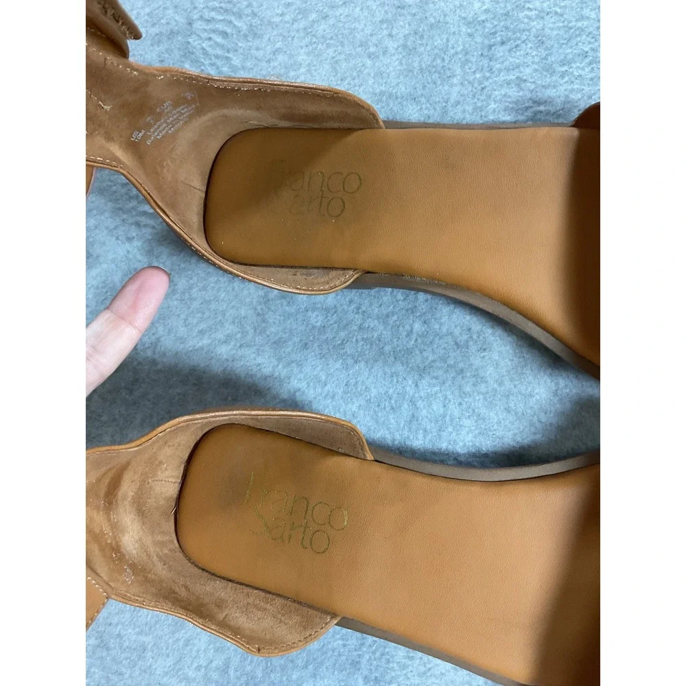 Franco Sarto Cognac Leather Square-Toe Ankle-Strap Sandals